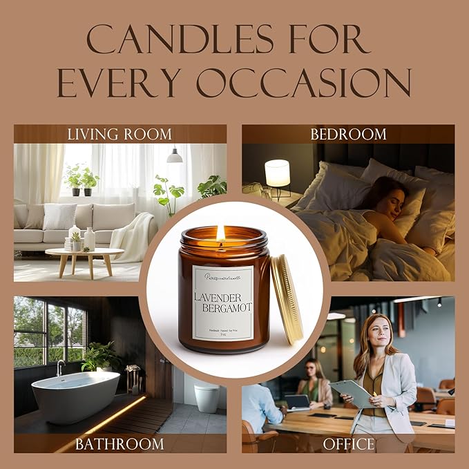 Lavender & Bergamot Scented Candles for Home, Natural Soy Wax Aromatherapy Non Toxic Candle Gifts for Women Men, Home Fragrance Decoration Glass Jar Candle for Meditation and Relaxation (9oz - Bloomnest