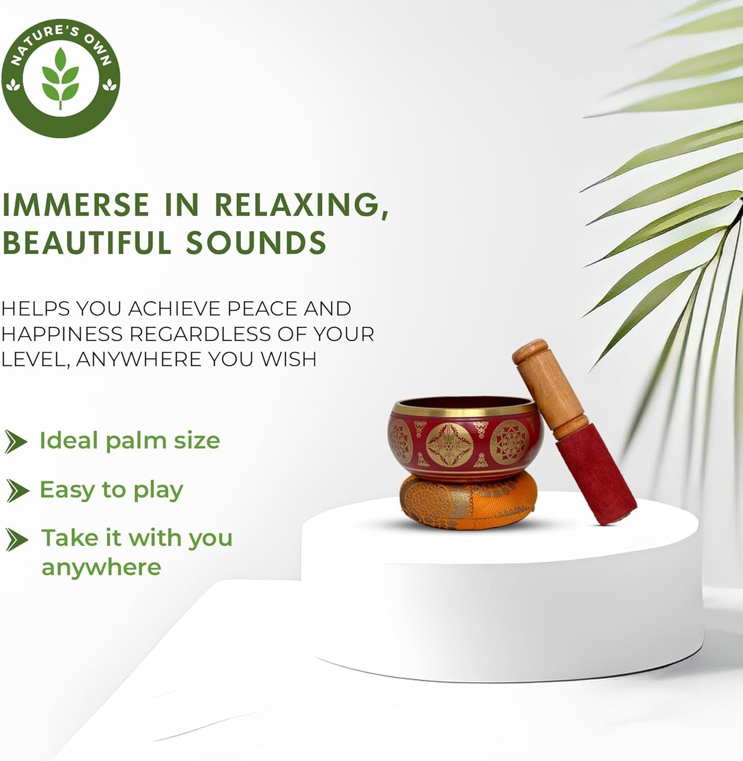 Nature's Own Tibetan Singing Bowl Set- Easy to Play- Meditation Sound Bowl Handcrafted in Nepal for Yoga, Mindfulness, Chakra Healing, Stress Relief- Spiritual Gifts for Women and Men (3.5 Inch, Red)