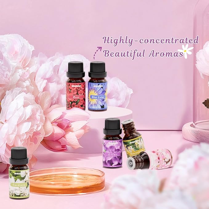 ARVIDSSON Floral Essential Oils Set, Natural Flower Essential Oil Gift for Women - Rose, Gardenia, Cherry Blossom, Honeysuckle, Lilac, Blue Lotus, Scented Oil for Diffuser, Valentines Day Gift for Her - Bloomnest