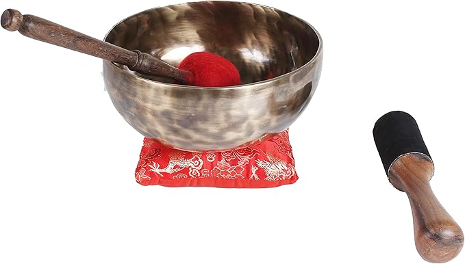 ESK 7 inch Tibetan Singing Bowl set ,Meditation, zen decor, Spiritual and Body Healing and Energy Cleansing ,Handmade, Comes w/ silk cushions, sticks and Flag - Bloomnest