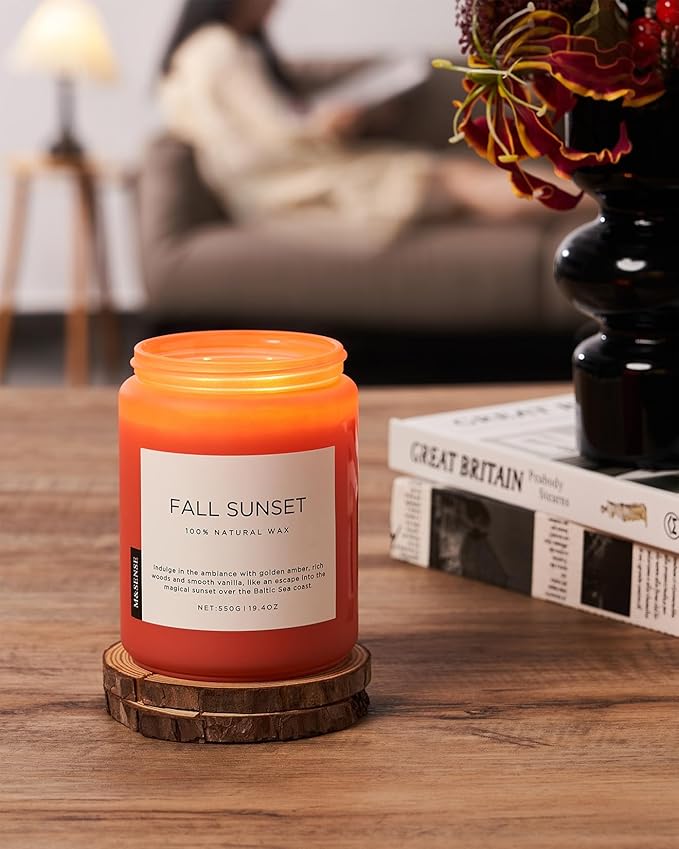 M&SENSE Fall Sunset Amber Scented 19.4oz 110 Hours Long Lasting Slow Burning Candle for Housewarming, Large Natural Soy Organic Relaxing Aromatherapy Candle Gifts for Women Men - Bloomnest