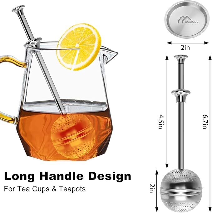 Numola Long Handle Tea Ball Stainless Steel with Drip Trays, 4Pcs Premium Tea Infuser Filter for Loose Leaf Tea, Reusable Fine Mesh Tea Interval Diffuser Strainer for Cup and Teapot - Bloomnest