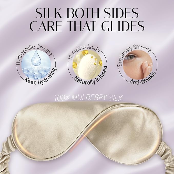 OLESILK Silk Sleep Eye Mask Blindfold with Double Layer Silk Filling for Full Night's Sleep, Luxury Eye Cover Eyeshade for Women Men with Travel Bag and Ear Plugs, Taupe - Bloomnest