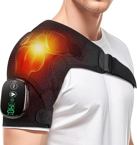 Cordless Shoulder Heating Pad with Massage, Heated Shoulder Wrap with Massage for Rotator Cuff Shoulder Brace, Shoulder Massager for Pain Relief Deep Tissue, Black - Bloomnest