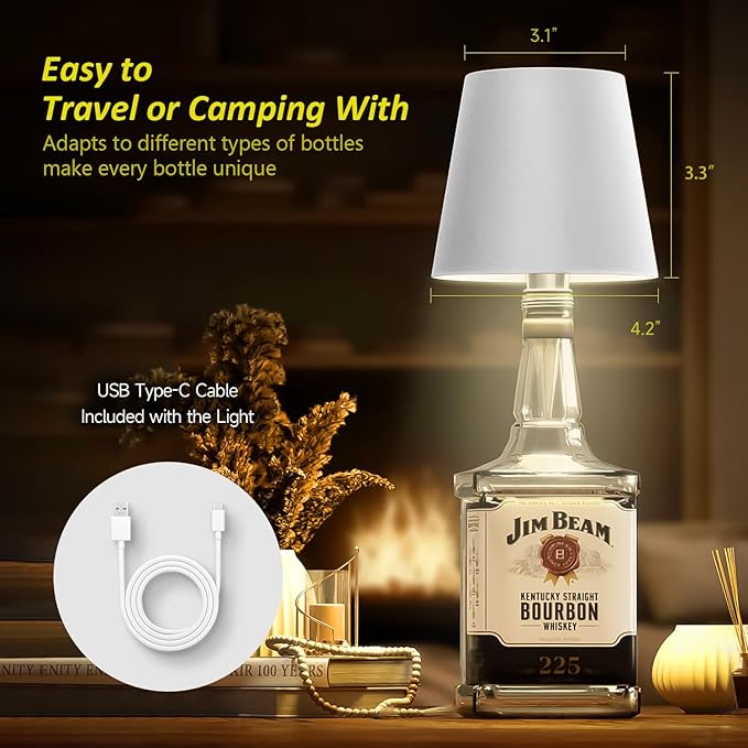 2025 New Wireless Bottle Lamp - LED Bottle Lights for Liquor & Wine Bottles, Cordless Lampshade, Whiskey Bottle Top Light, Bottle Stopper Night Light Kit, Rechargeable 3-Tone Touch-Dimmable - Bloomnest