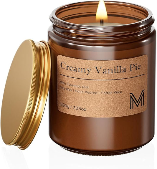M&SENSE Creamy Vanilla Pie Candles for Home Scented Aromatherapy Candle Gift Set for Women and Men,7.05oz Soy Wax Long Lasting Amber Jar Candles Gift for Birthday Housewarming Mother's Valentine Day - Bloomnest