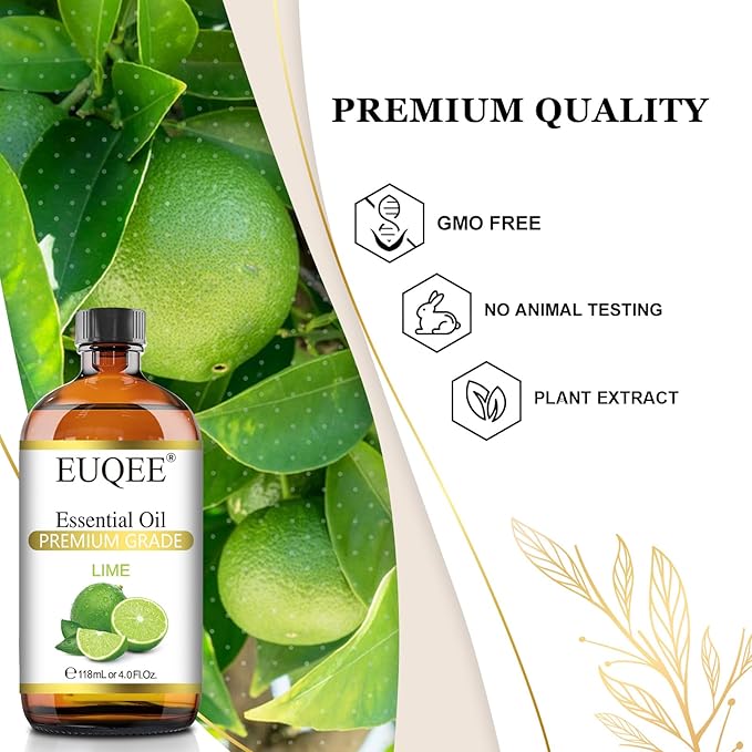 EUQEE Lime Essential Oil 4fl oz Pure Lime Oil Essential Oil with Dropper for Diffusers, DIY Soap & Bath Bombs (118 ml) - Bloomnest