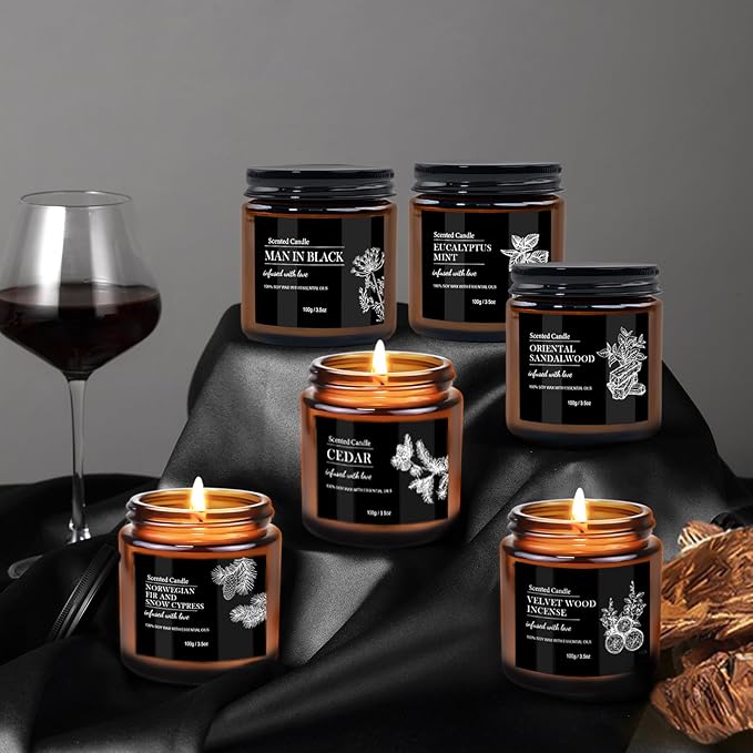 Scented Candle Set | Men Candle Set - 6 Pack Candles for Home Scented, Aromatherapy Candle for Men,150 Hour Burn Time, Masculine Candles Gifts for Birthday, Father's Day - Bloomnest