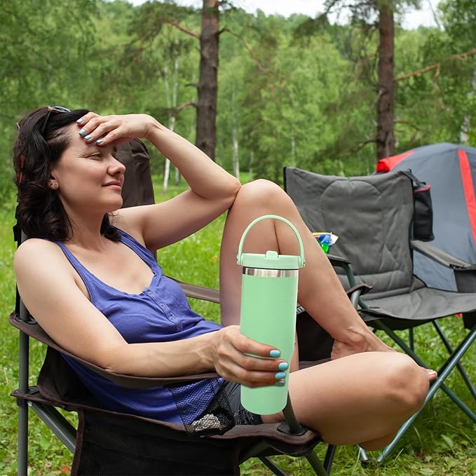 30 oz Tumbler with Top Handle, Double Wall Vacuum Insulated Tumbler with Flip Straw, Travel Coffee Mug 30oz Powder Coated Cup for Laser Engraving (Green,1 pack)