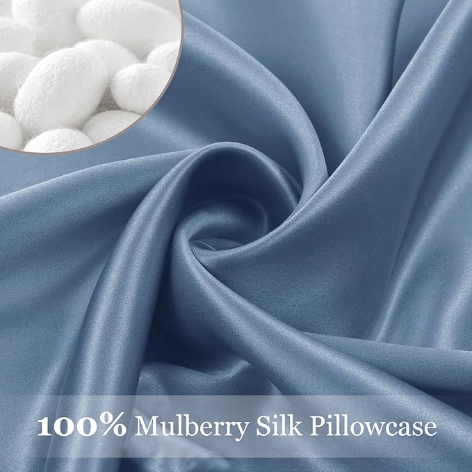 Adubor 100% Silk Pillowcase - Mulberry Silk Pillow Cases, 23 Momme 6A Grade Fibers, Silk Pillow Case for Hair and Skin Health, with Hidden Zipper (Standard 20''×26'', Gray Blue, 1PC) - Bloomnest