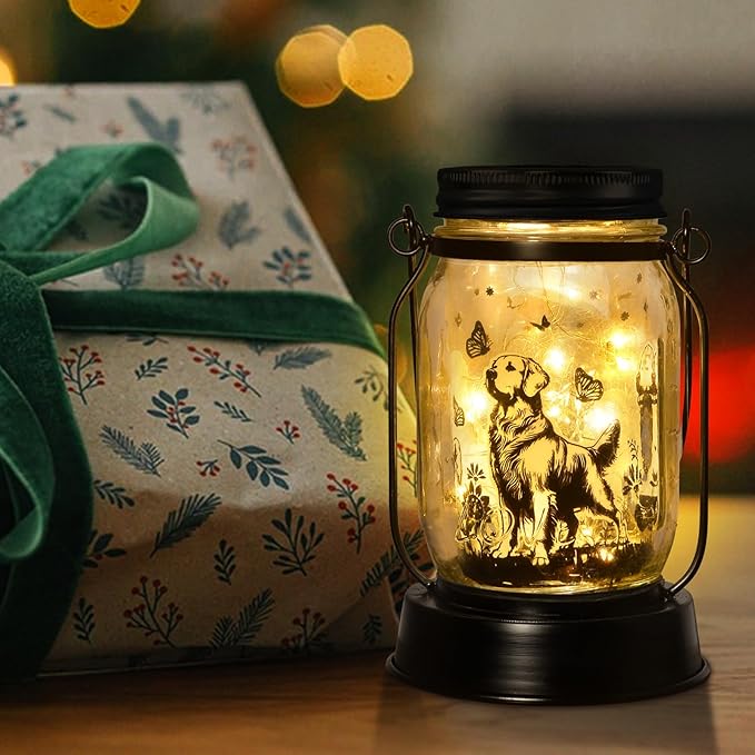 Golden Retriever Gifts for Women/Men Golden Retriever Solar Lanterns Dog Mom Birthday Dog Lovers Lantern Pet Loss Pet Memorial Lights Solar Garden Decoration for Yard, Patio,Backyard,Porch Torches - Bloomnest