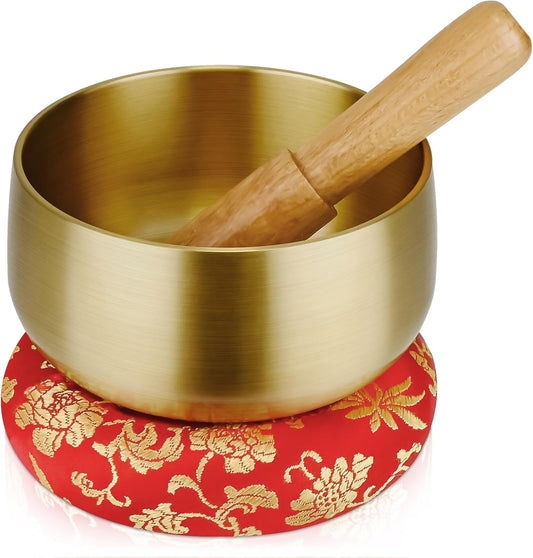 Tibetan Singing Bowl Set - 4 Inch Sound Bowls with Wooden Mallet and Cushion, Mini Meditation Bowl for Yoga, Mindfulness, Chakra Healing, Stress Relief, Bath Relaxation