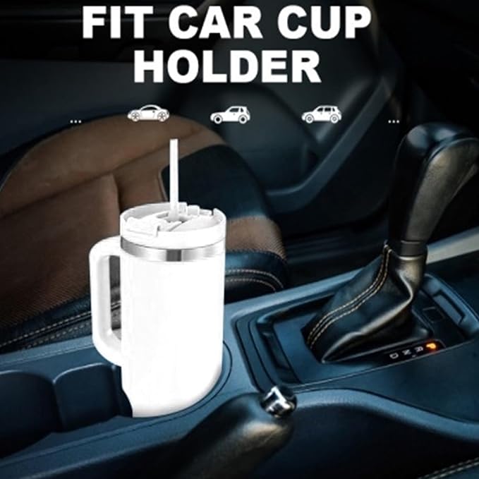 40 oz Insulated Tumbler with Handle and Straw - Stainless Steel Double Wall Vacuum Cup, Car Cup Holder Compatible Hot Cold Travel Mug, BPA Free Reusable Water Bottle for Women Men, Pure white - Bloomnest