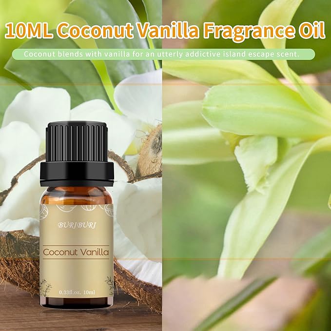 BURIBURI Coconut Vanilla Essential Oil, 10ml Premium Grade Scented Oil Coconut Vanilla Fragrance Oil for Diffuser, Massage, Candle, Soap Making - Bloomnest