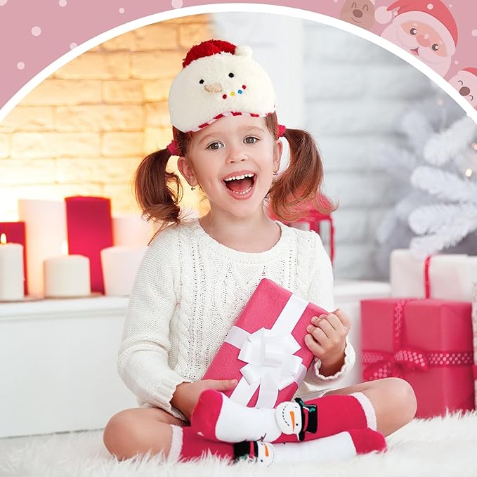 3 Pieces Christmas Eye Masks for Boys and Girls Sleeping Mask for Kids Sleep for Christmas, Santa Snowman Reindeer Cute Soft Plush Blindfold Gifts for Children Family Party Present - Bloomnest