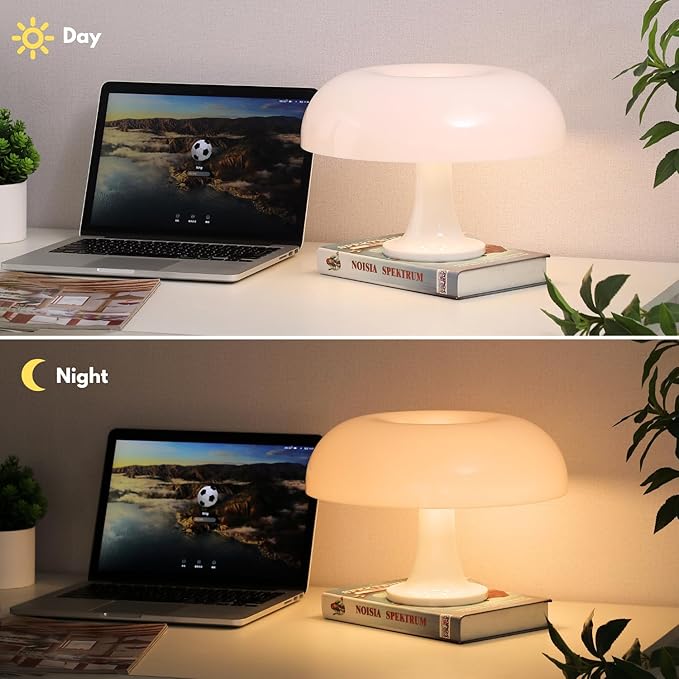 White Mushroom Lamp, Dimmable Mushroom Table Lamp with 3 Lighting Modes, 70s Retro Lamp Mid Century Modern Light Mushroom Shaped Donut Lamp for Bedroom, Cool Home Decor Aesthetic Light - Bloomnest
