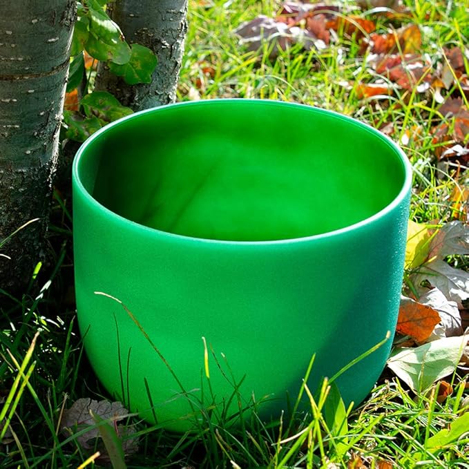 TOPFUND Green F Note Crystal Singing Bowl Heart Chakra 10 inch with Heavy Duty Carrying Case and Suede Mallet