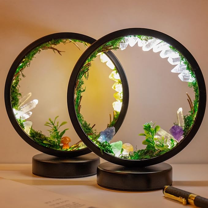 Runyangshi Forest Style Bedroom Night Light USB Port 3 Colours Dimming Mode Bedside Lamp Natural Clear Quartz Single Crystal Healing Crystal Night Lamp for Bedroom Office Home Decor Gift - Bloomnest
