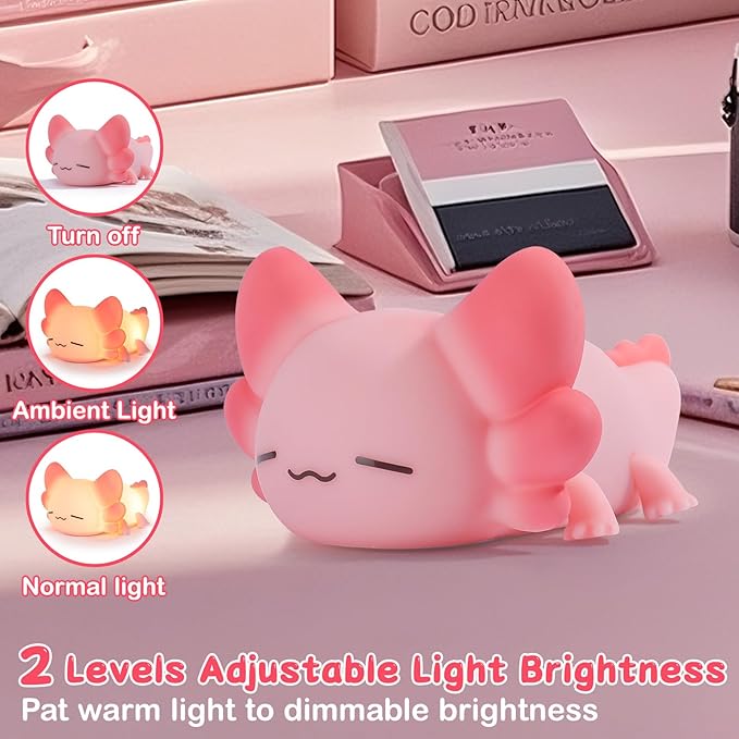 Tremdwoto Axolotl Night Light for Kids, 7 Color Changing Cute Axolotl Lamp，Dimmable &1/3 H Timer, USB Rechargeable Silicone Nursery Nightlight for Kid Bedroom Decor Axolotl Gift for Boys and Girls - Bloomnest