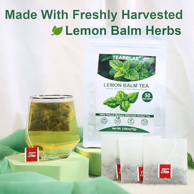 TEARELAE - Lemon Balm Tea Bag - 1.5g X 50 Count - Pure Natural Dried Lemon Balm Herb - Premium Lemon Balm Leaf for Calming and Digestion Support - Caffeine-free - Non-GMO - Bloomnest
