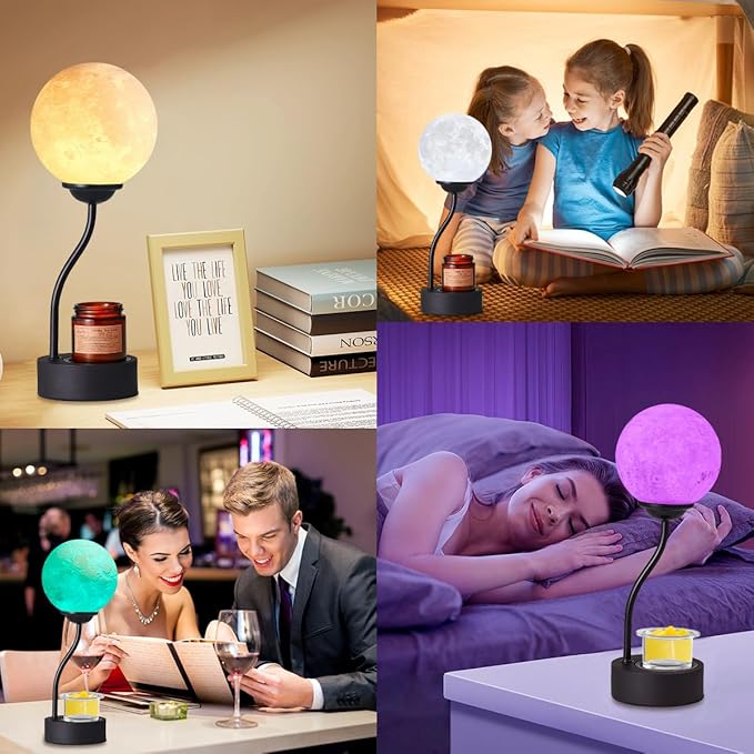 Candle Warmer Lamp with 7 Colors Moon Lamp,Electric Candle Warmer with Timer,Gifts for Mom, Candle Lamp, Vintage Wax Melt Warmer for Scented Wax for Jar Candle with Glass Cup (Colors Moon lamp) - Bloomnest