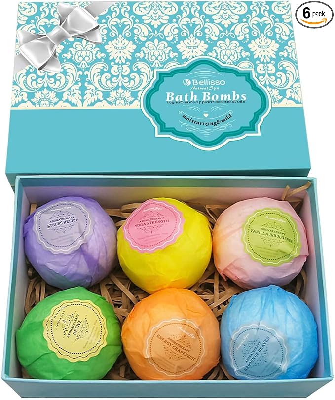Bath Bombs Gift Set - 6 XXL Bubble Bath Fizzies (4.1 oz Each) with Natural Dead Sea Salt Cocoa and Shea Essential Oils - Best Gift Idea for Birthday, Mom, Woman, Girl, Him, Kids - Bloomnest