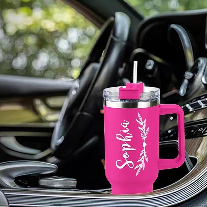ThermoThrill Ships Next Day, Personalized 40 Oz Tumbler with Handle and Straw Custom Tumbler with Text Stainless Steel Mug Birthday Gifts for Women - Bloomnest