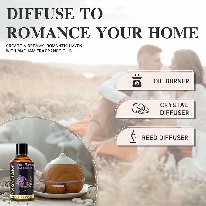Violet Reverie Fragrance Oil Essential Oil, MAYJAM 3.38FL.OZ Violet Reverie Oil for Diffusers for Home, Long Lasting Scented Oils for Soap Candle Making - 100ML - Bloomnest