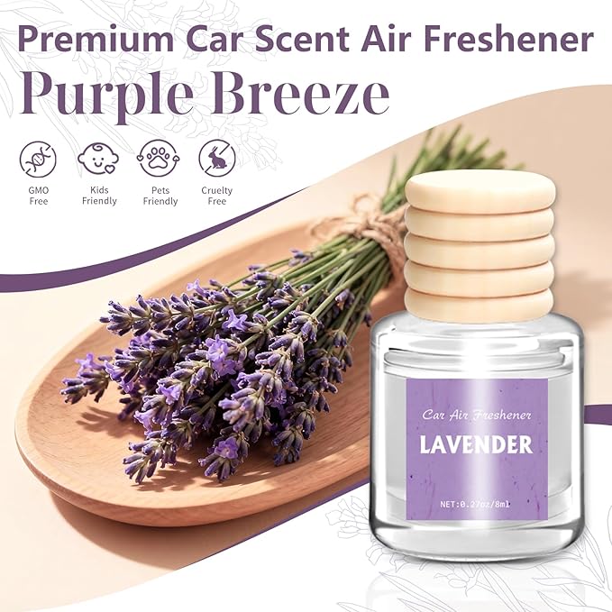 AROIC Car Air Freshener Diffuser Set, 6 Pack Lavender Natural Slow-Release Fragrance, Long Lasting Air Freshener for Women & Men Car Accessories, Hanging Cute Automotive Interior Decor Gift (8ml Each) - Bloomnest
