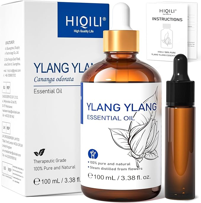 HIQILI Ylang-Ylang Essential Oil, Long-Lasting Scent for Diffuser, Perfumes, Aromatherapy, DIY - 3.38 Fl Oz - Bloomnest