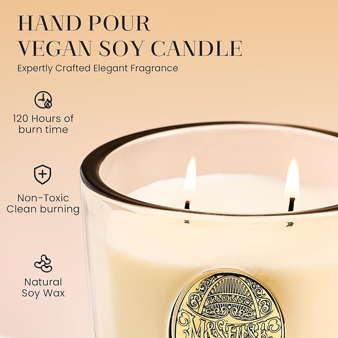 M&SENSE Large Two-Wick Soy Candle | Cheer Champagne & Gold | 19.8 oz, 120H Burn Time | Luxury Scented Candle for Relaxation, Gifting, Home Décor | Ideal for Bedroom, Office, Party Ambiance - Bloomnest