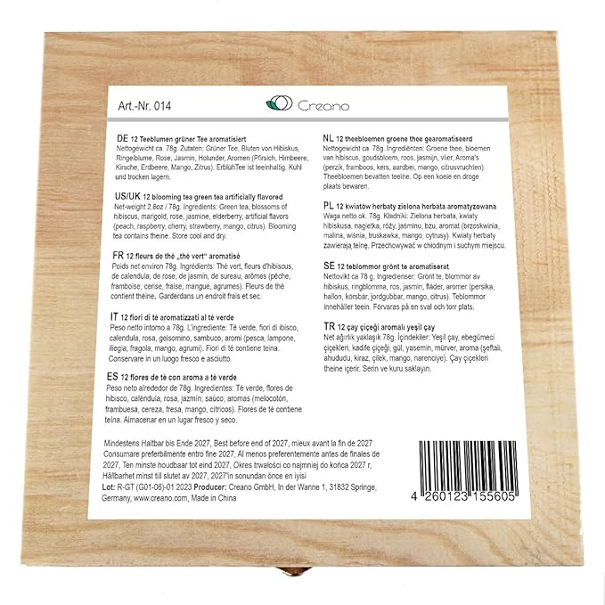 Creano Flowering Abloom Tea - Blooming Gift Set in Stylish Wooden Box, 12pcs - Bloomnest
