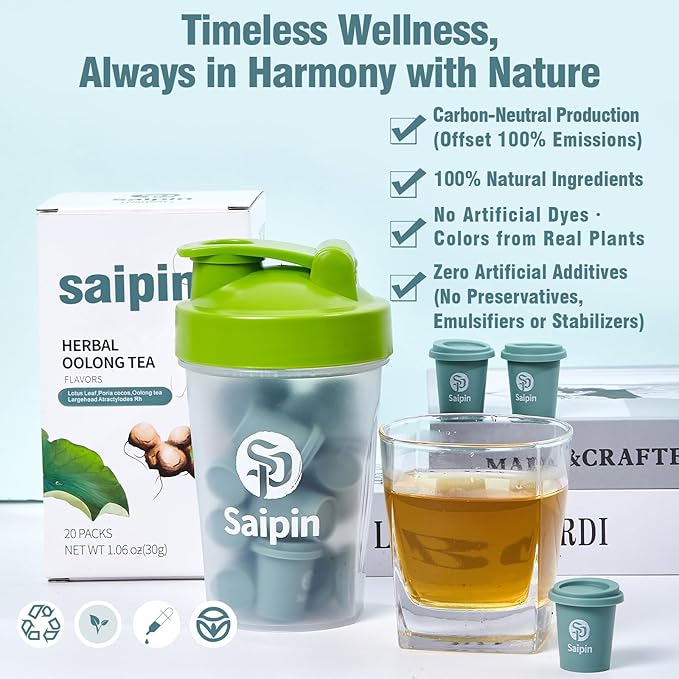 SAIPIN Lotus Green Tea Pods Variety Pack with Sports Cup,20 Pack 100% Organic Lotus Green Tea-Non-GMO，Gluten Free, Dairy Free, Sugar Free,Poria Tea - Bloomnest