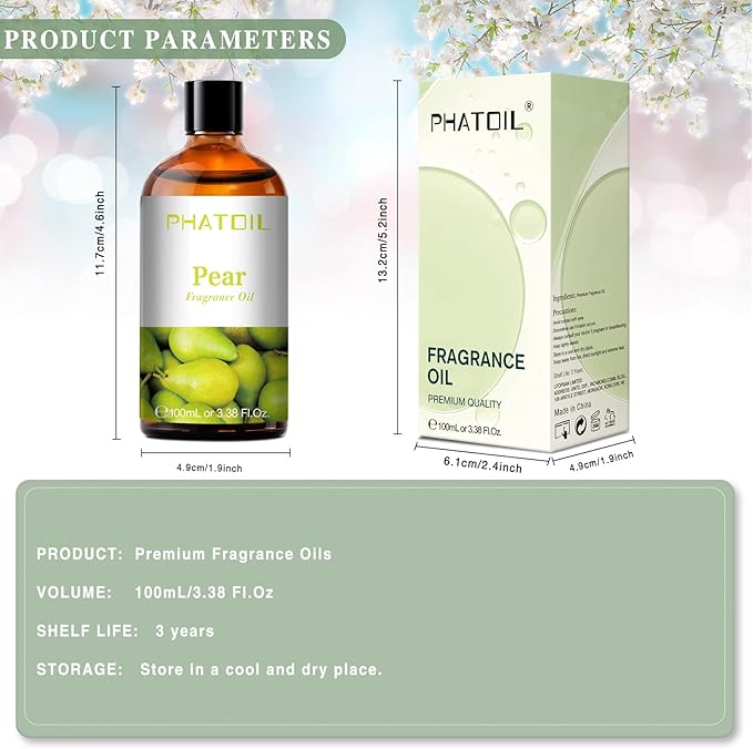 PHATOIL 3.38FL.OZ Pear Fragrance Oils for Aromatherapy, Essential Oils for Diffusers for Home, Perfect for Diffuser, Yoga, Skin Care, DIY Candle and Soap Making - 100ml - Bloomnest