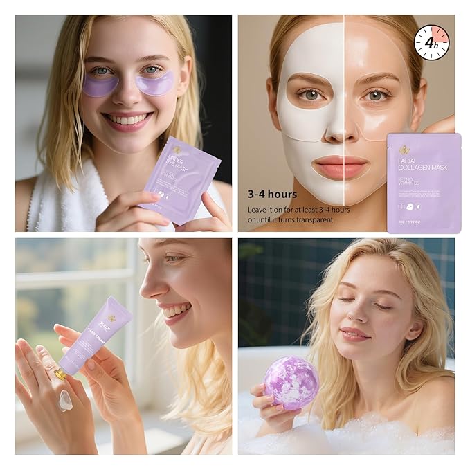 33 pcs Valentines Day Gifts for Women, Lavender Spa Bath & Body Gift Set, Face Sheet Mask Skin Care, Hydrogel Mask, Lip Gloss, Cosmetic Bag, Serum, Necklace, Cleanser, Gua Sha, Mother Day, Birthday - Bloomnest