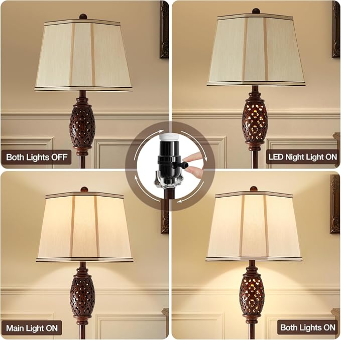 Luvkczc Vintage Floor Lamp - Brown Carved Resin with Hollow Light Design, Rustic Standing Lamp for Living Room, Bedroom, Study(Bulb Included) - Bloomnest
