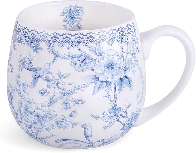 Bone China Blue Flowers Big Belly Mug 14.54 oz (430 ml) in Gift Box, Coffee Tea Mug - Bloomnest