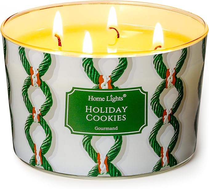 HomeLights 4-Wick Candles for Home Scented - 18oz Soy Wax Blend Candle Long-Lasting Fragrance, Rustic Modern Home Decor and Housewarming Gifts, Holiday Cookies - Bloomnest