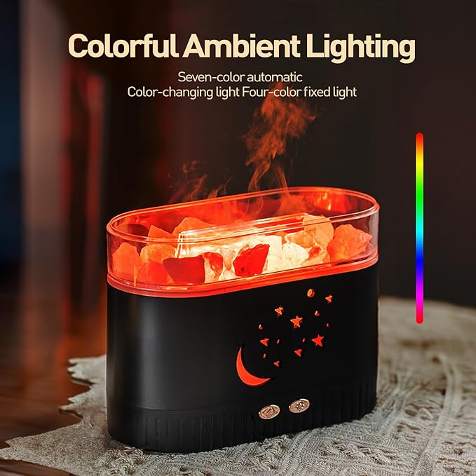 Himalayan Salt Lamp for Essential Oil Diffuser, Fireplace Flame Air Humidifier Diffuser, 7 Colors Aroma Diffuser, Humidifiers for Bedroom with Timer, Gift for Lover, Home, Office, Yoga, Gym 200mL - Bloomnest