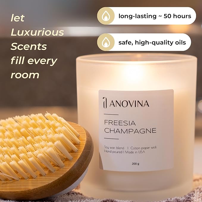 Champagne Toast Candle Gift – Luxury Freesia & Champagne Scent – Scented Candles for Women – Aromatherapy Candle Gift Box – Made in USA – Brown Glass Jar - Bloomnest