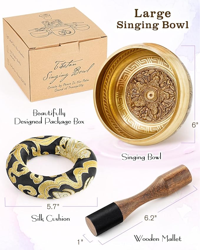 Tibetan Singing Bowls, Authentic Meditation Sound Bowls Handcrafted in Nepal for Yoga, Chakra Healing, Mindfulness, Self Care Spiritual Gifts for Women
