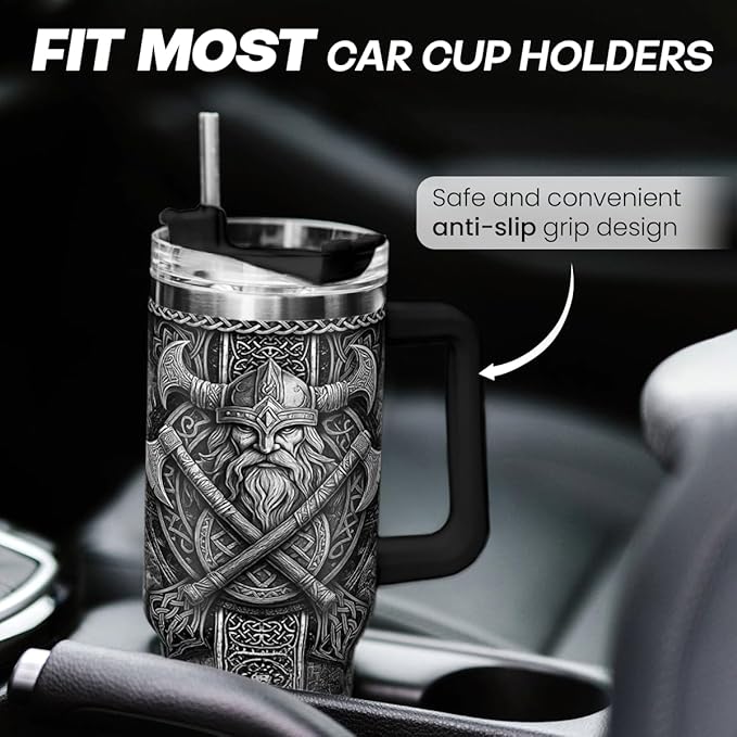 Viking Tumbler Gifts for Men, 40oz Stainless Steel Insulated Coffee Tumbler With Lid & Straw, Travel Cup Gift for Husband Dad, Christmas Birthday - Bloomnest