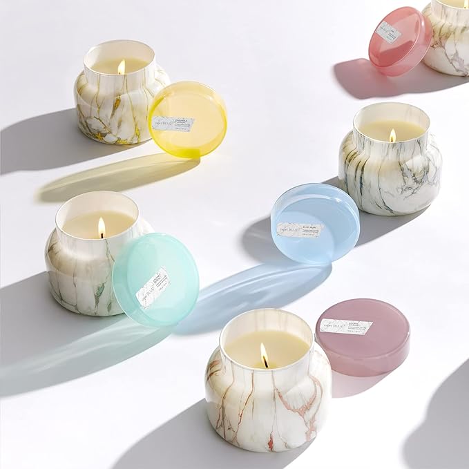 Capri Blue Modern Marble Jar Candles - Luxury Scented Candles for Home - Long Lasting Soy Wax Blend - Scented Home Decor Gifts - Blue Jean (19 oz) - Bloomnest