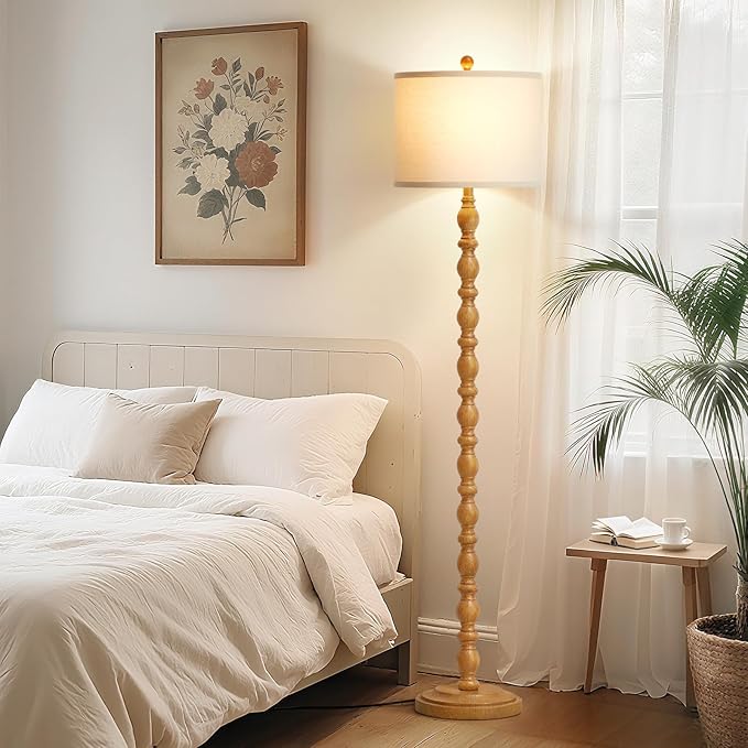 Luvkczc 62" Rustic Floor Lamp with 3 Color Temperatures, Retro Farmhouse Standing Lamp for Living Room, Bedroom, Corner, Dining Room - Rotary Switch Resin Floor Lamps for Home (Brown) - Bloomnest