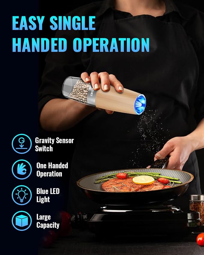 XinXu Electric Pepper Grinder, Salt or Pepper Mills & Adjustable Coarseness, with LED Light, One Hand Automatic Operation -Set/RoseRed - Bloomnest