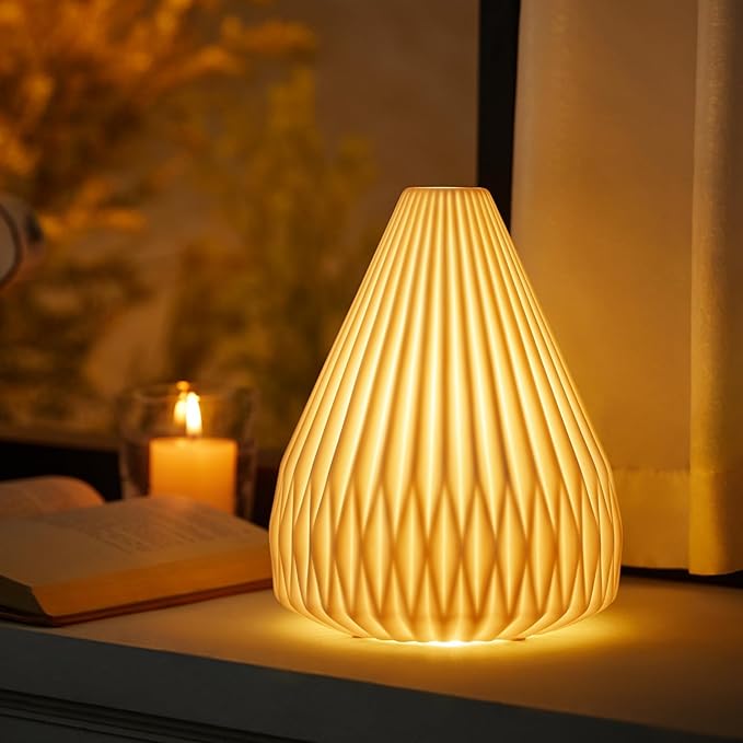 RONDURE 9.1" Modern Ceramic Table Lamp, Modern Bedside Lamps for Bedroom, Living Room and Nightstand, White Translucent Ceramic Shade, Warm Ambient Lighting, Home Decor - Bloomnest