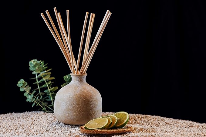 BLUEME Focus-Eucalyptus & Lime, 5.92 Fl Oz Wellness Diffuser, Contains Essential Oil, Sustainable, Hand Finished, Premium, Luxury Ceramic, Natural Rattan Reeds - Bloomnest