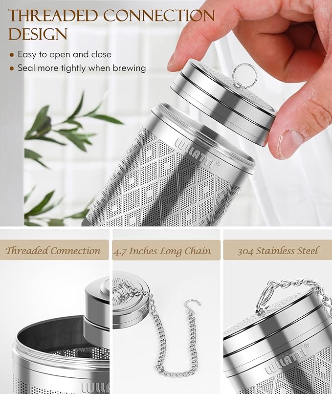 Tea Infuser (1 Pack), Extra Fine Mesh Loose Leaf Tea Steeper with Diamond Pattern & Extended Long Chain, 18/8 Stainless Steel Tea Ball Strainer for Brewing All Kinds of Tea - Bloomnest