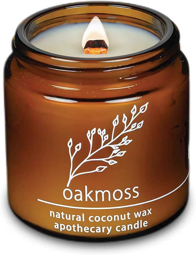 Hemlock Park Crackling Wood Wick Candle Handcrafted with Natural Coconut Wax (Small 4 oz, Oakmoss) - Bloomnest