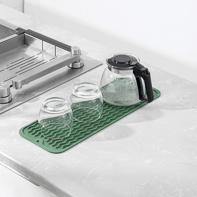 Silicone Dish Drying Mat for Multiple Usage,Easy clean,Eco-friendly,Heat-resistant Silicone Mat for Kitchen Counter,Sink,Bar,Bottle,or Cup Green M 17 inches x 6 inches - Bloomnest